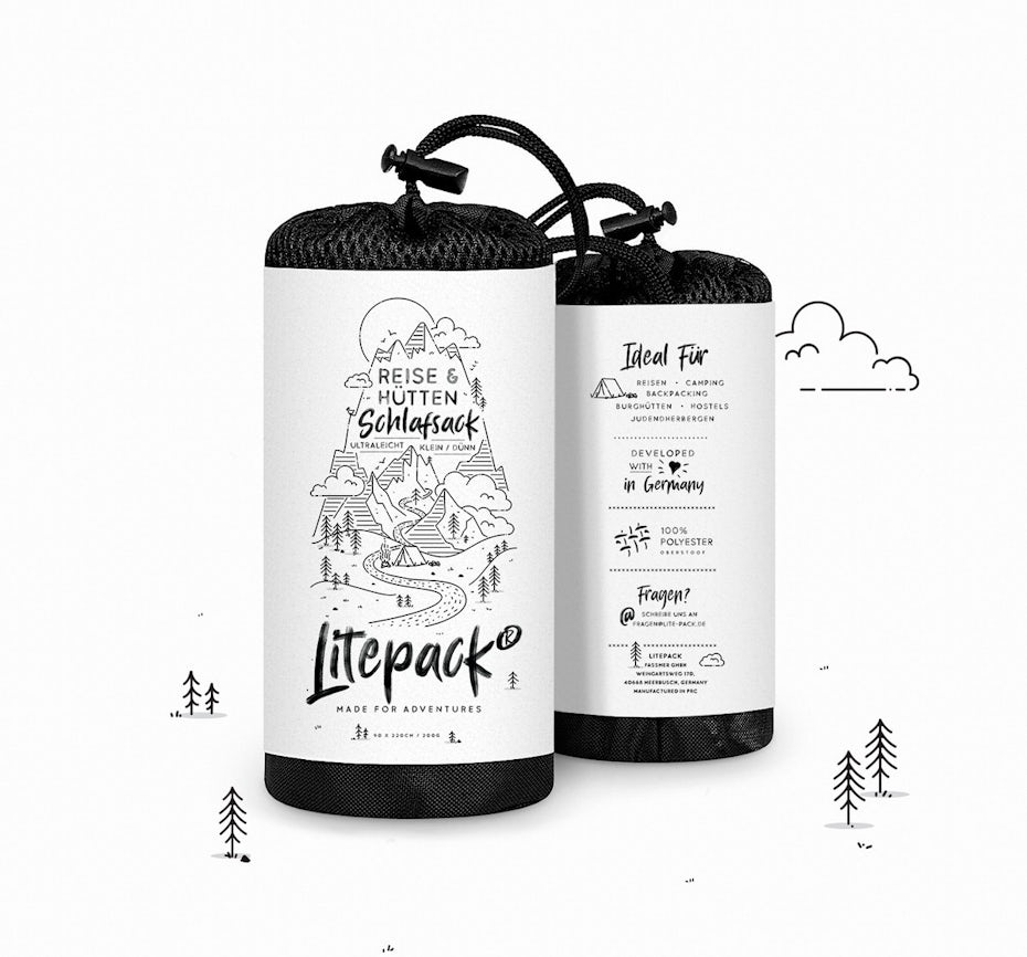 Packing design trends 2023 example: sleeping bag label