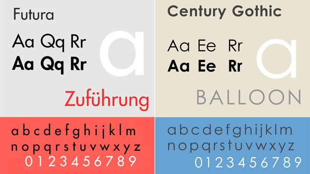 geometricsanstype Futura and Century Gothic typefaces