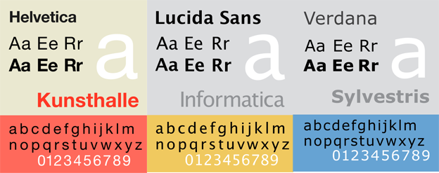  Helvetica, Lucida Sans and Verdana typefaces