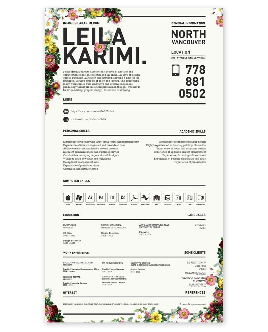 floral resume design
