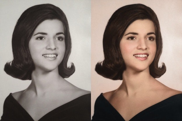High School Senior Portrait 1960 black and white photo colorization