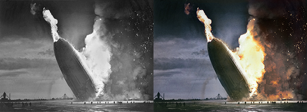 Hindenburg black and white photo colorization