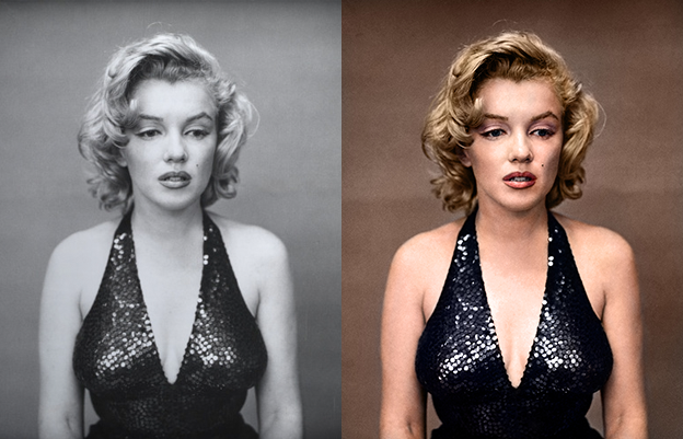 Marylin Monroe black and white photo colorization