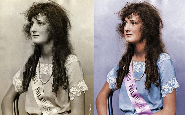 Miss America 1924 black and white photo colorization