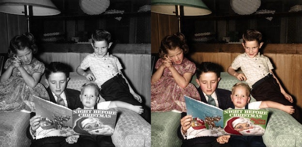 family black and white photo colorization
