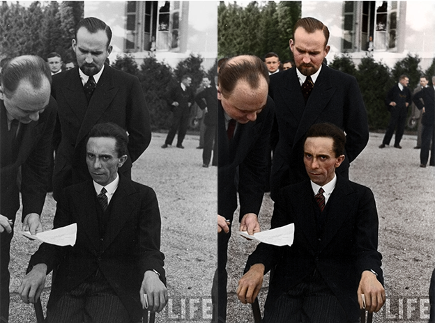 goebbels scowling black and white photo colorization