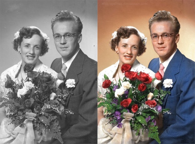 wedding photo black and white photo colorization