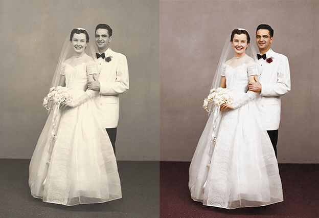 wedding photo black and white photo colorization