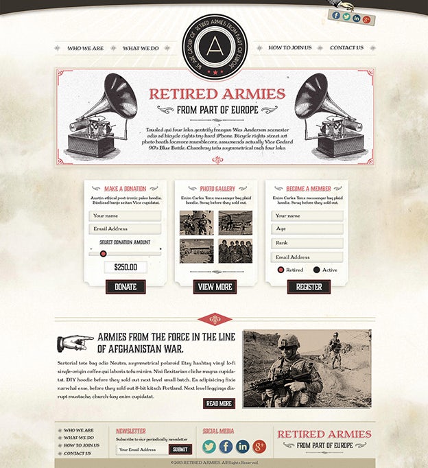 Retired Armies web design by Hitron