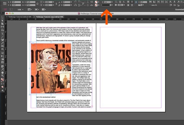 Using text in Adobe Indesign: Border