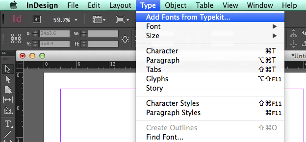 Using text in Adobe Indesign: Typekit