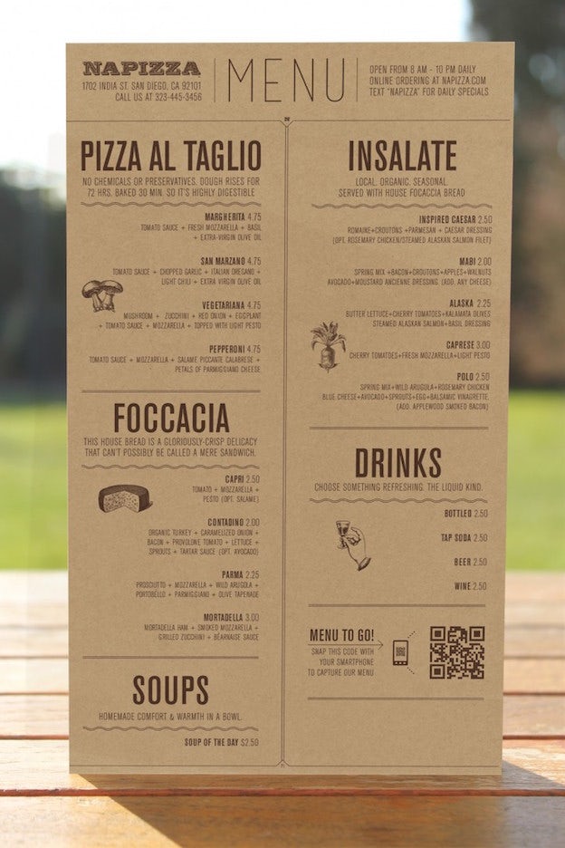 Napizza menu design