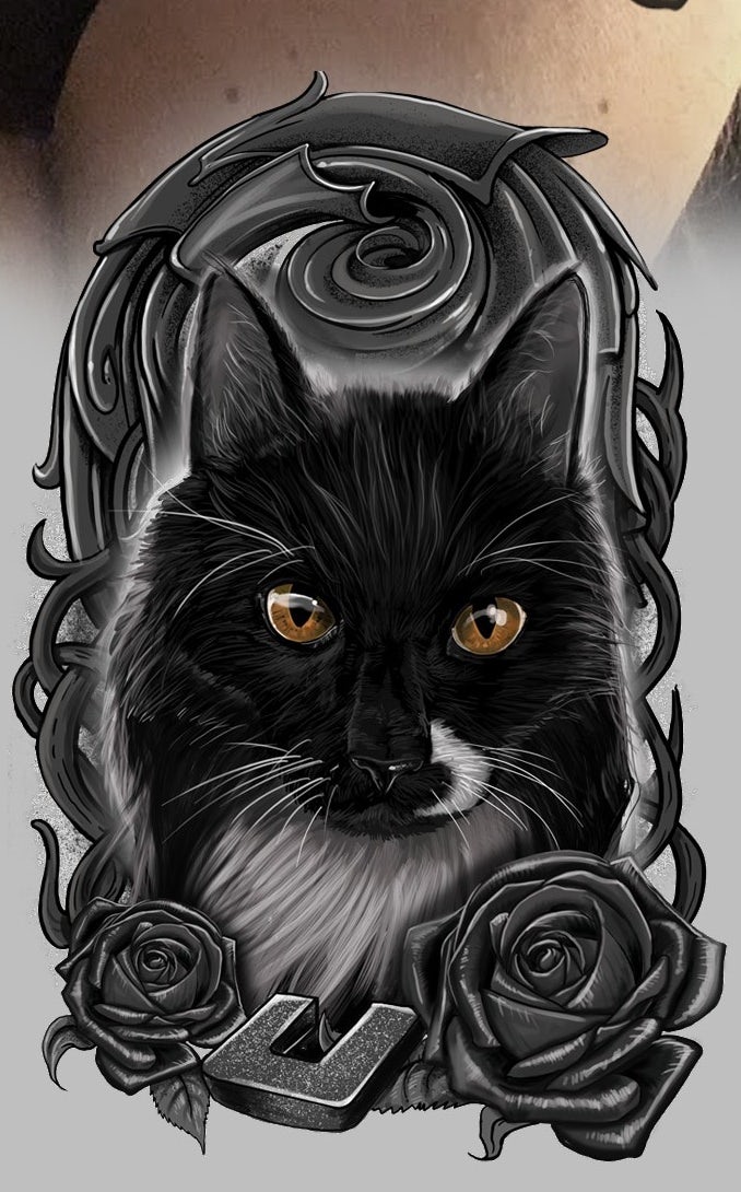 realistic tattoo design withrealistic tattoo design with cat portrait