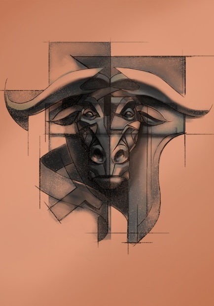 geometric tattoo design with buffalo