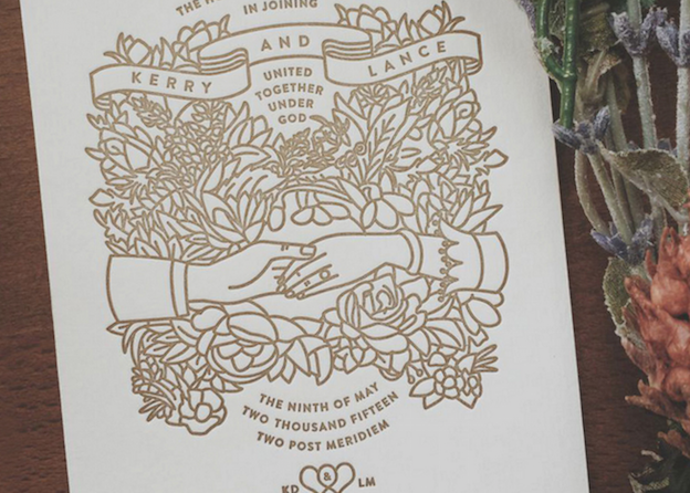 Letterpressed Victorian-style wedding invites