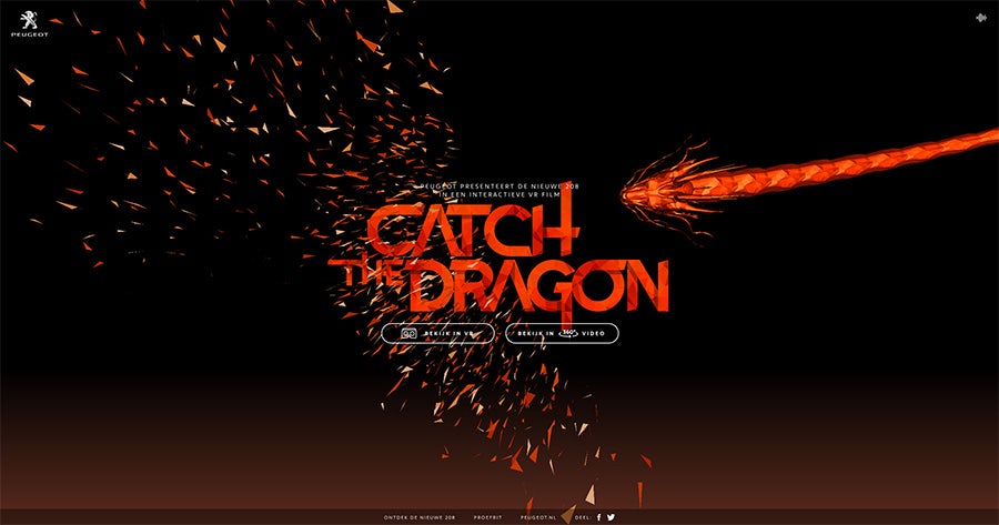 2016 web design trends: VR Video (Catch the Dragon by Peugeot)