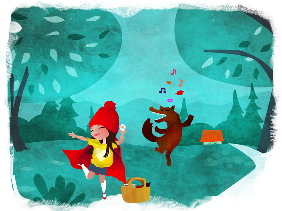 Little Red Ridding Hood and the wolf dancing
