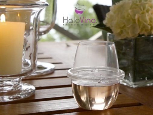 HaloVino wine glass with logo