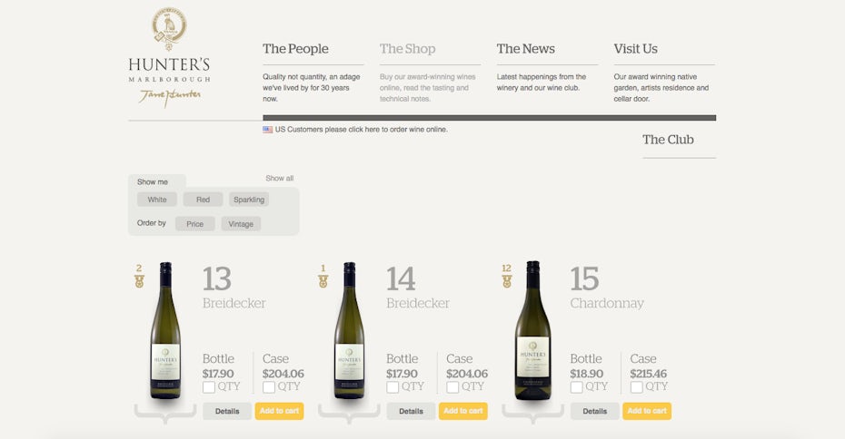 Hunter's wine website