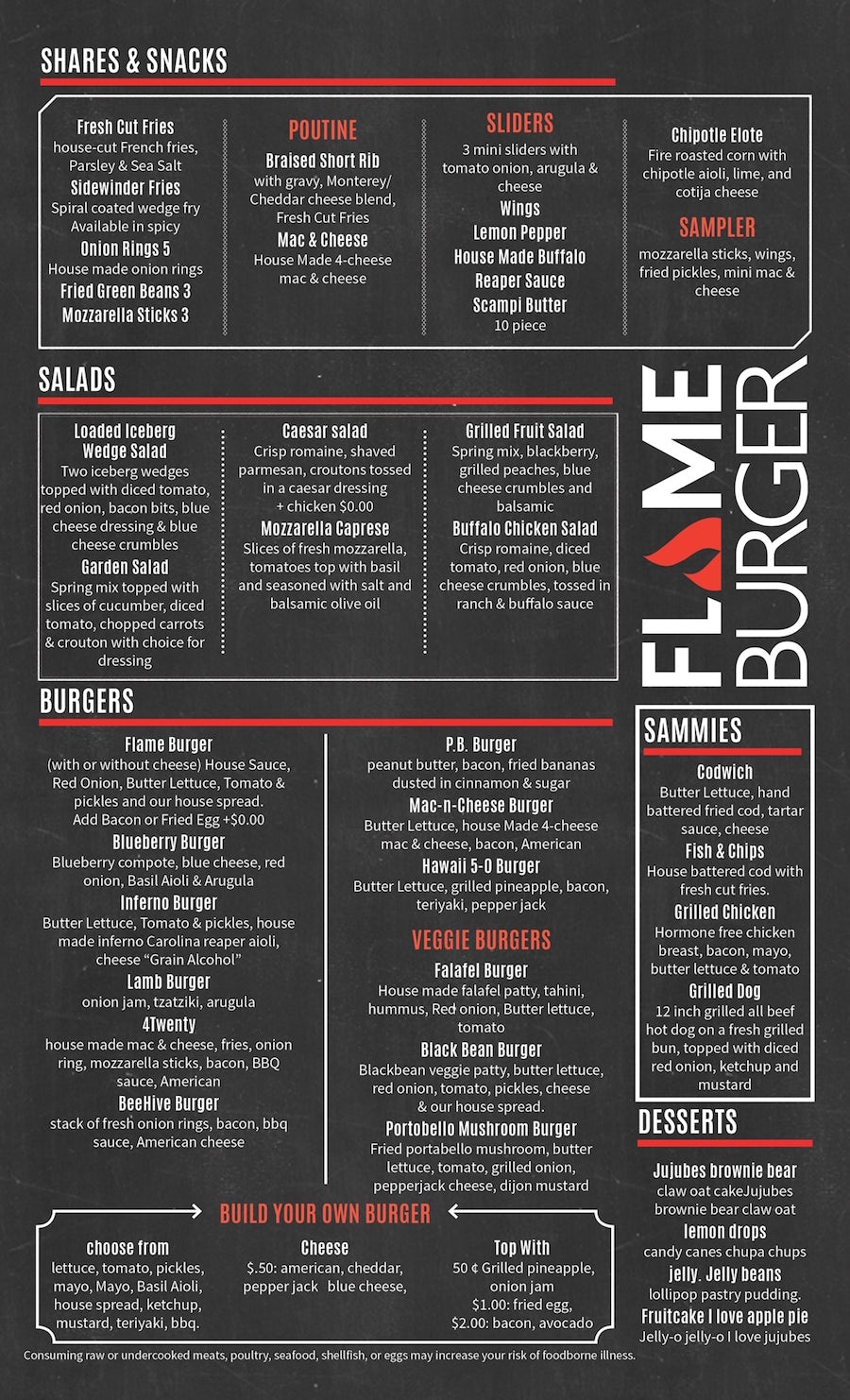 menu flame burger red text font 