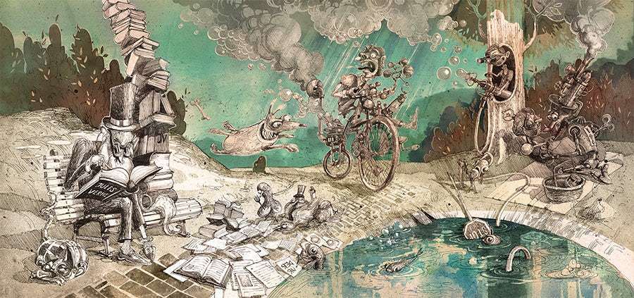 steampunk-style poster/wall-art illustration