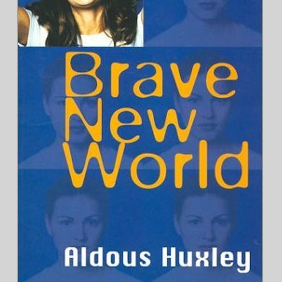 Brave New World book cover with Blur logo font