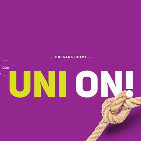 Uni pada logo dengan font uni sans