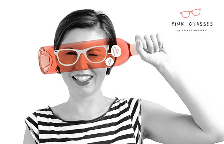 Pink Glasses wine product packaging