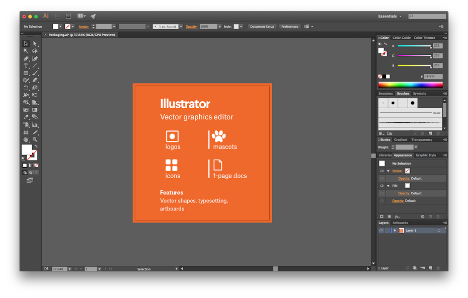 The Adobe Illustrator interface with a breakdown of how to use the program