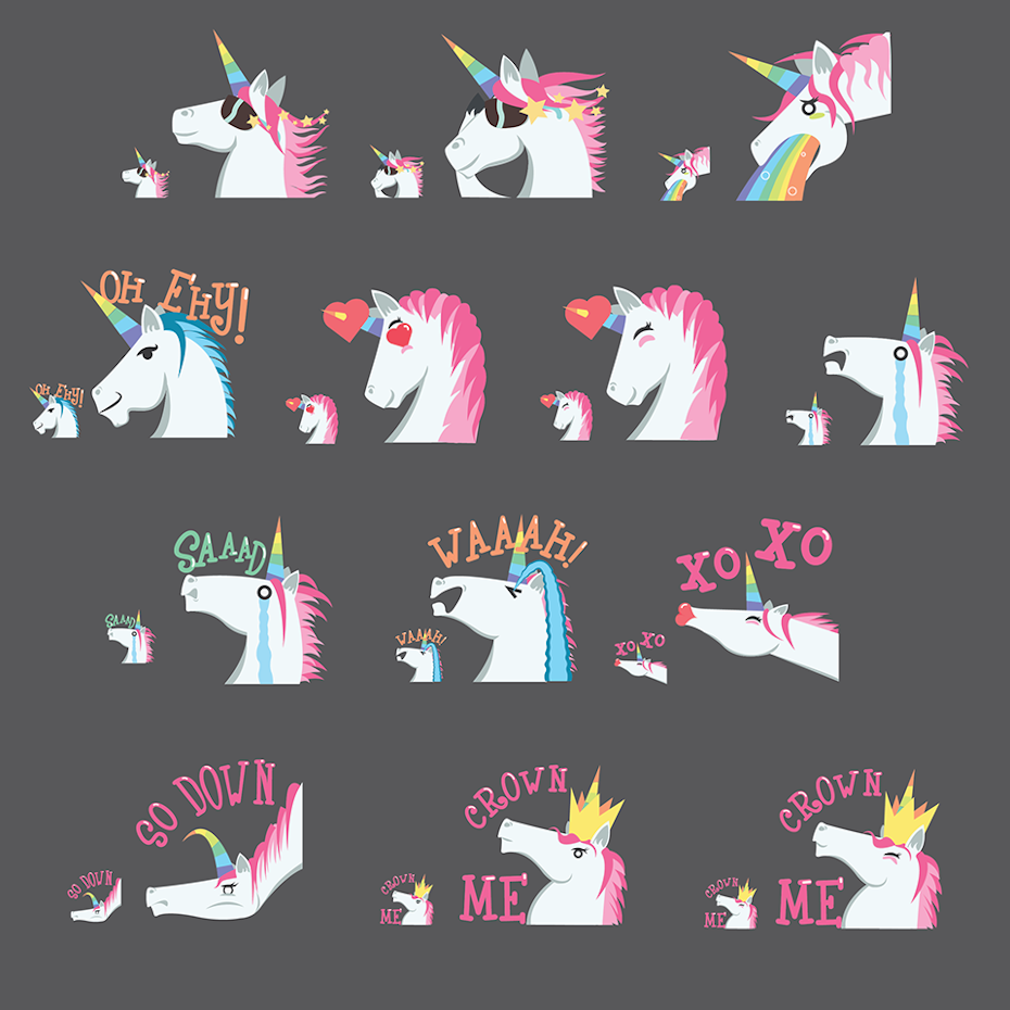 Illustrated unicorn sticker designs