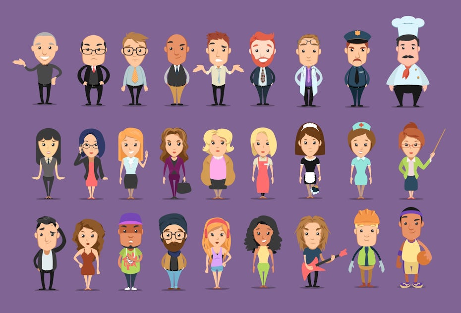 A series of flat design illustration showing different kinds of people