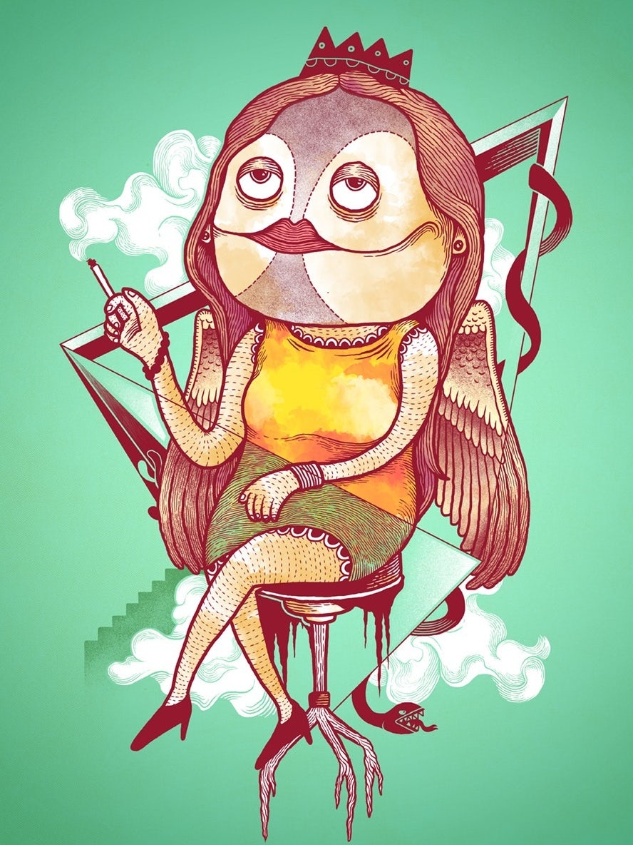 Abstract t-shirt illustration of a smoking bird