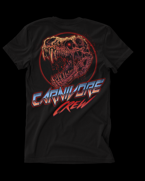 Vintage 80s metal style t-shirt illustration of a t-rex