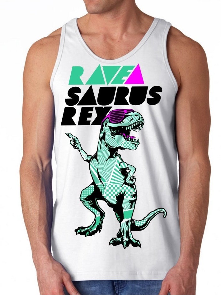 T-shirt illustration of a partying t-rex