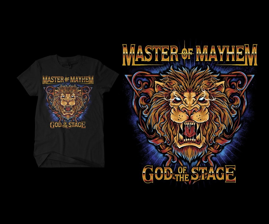 Heavy metal style t-shirt illustration of a lion