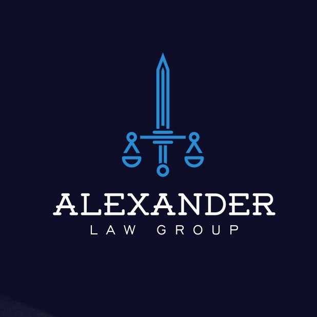 BLUE SCALES OF JUSTICE LEGAL LOGO, SWORD