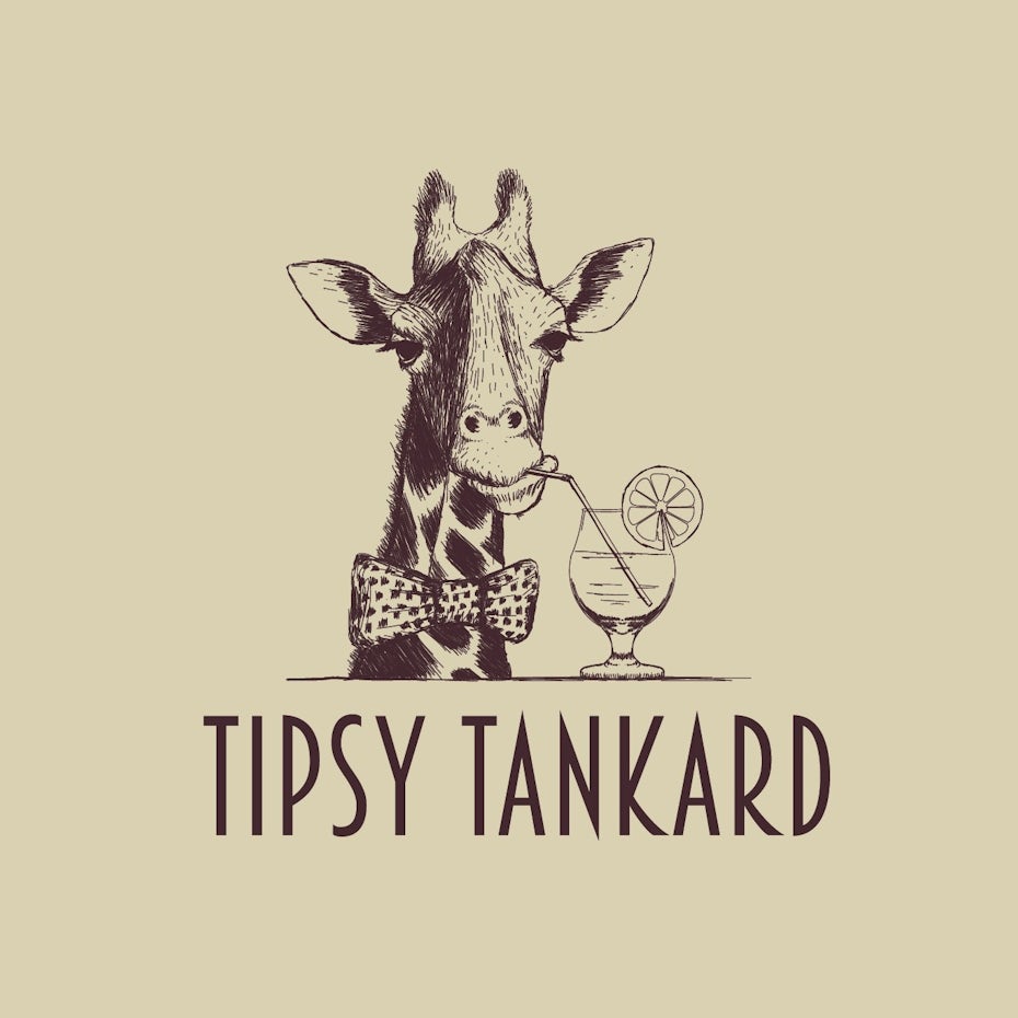 creative logo design with giraffe drinking cocktail