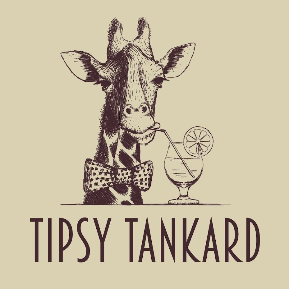 creative logo design with giraffe drinking cocktail