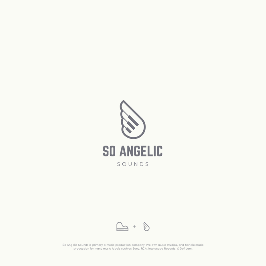 creative logo design of angel wing with piano keys