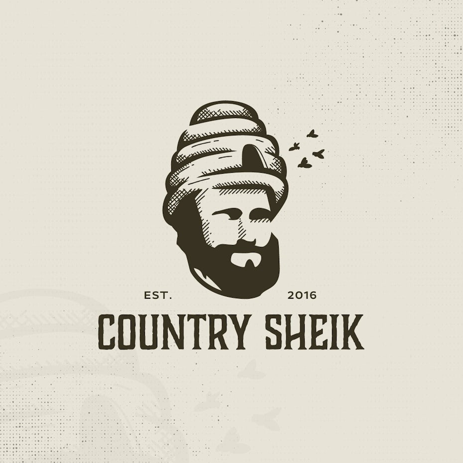 creative logo example with illustration of man with beehive on his head