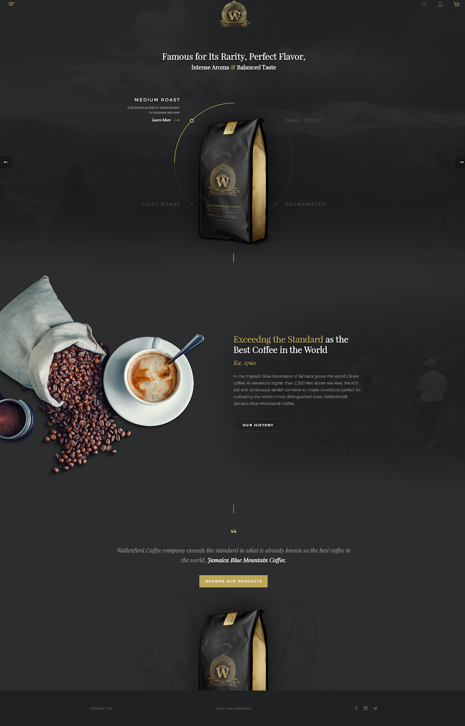 dark coffee landing page design