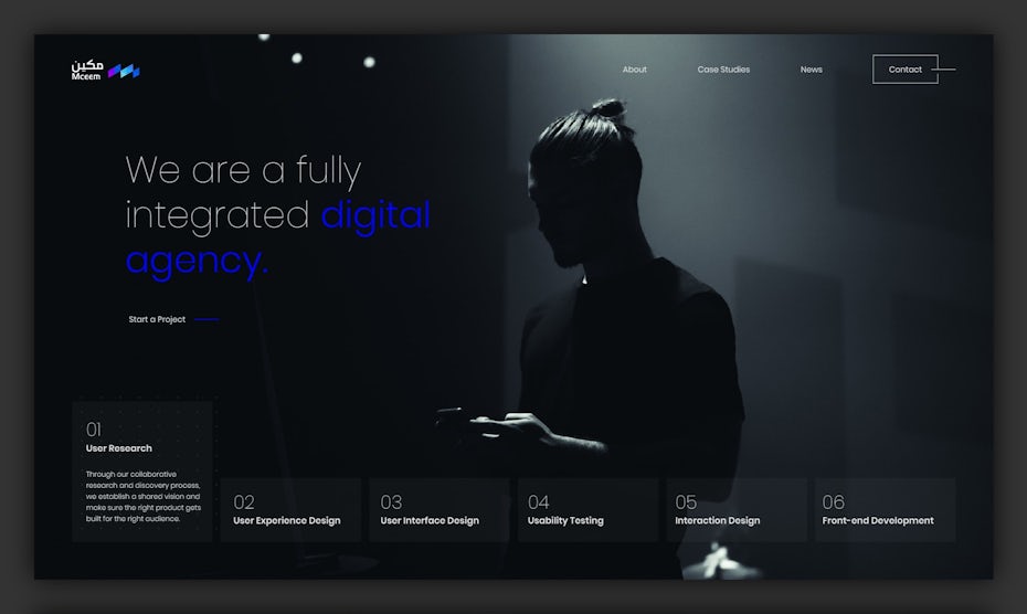dark landing page design