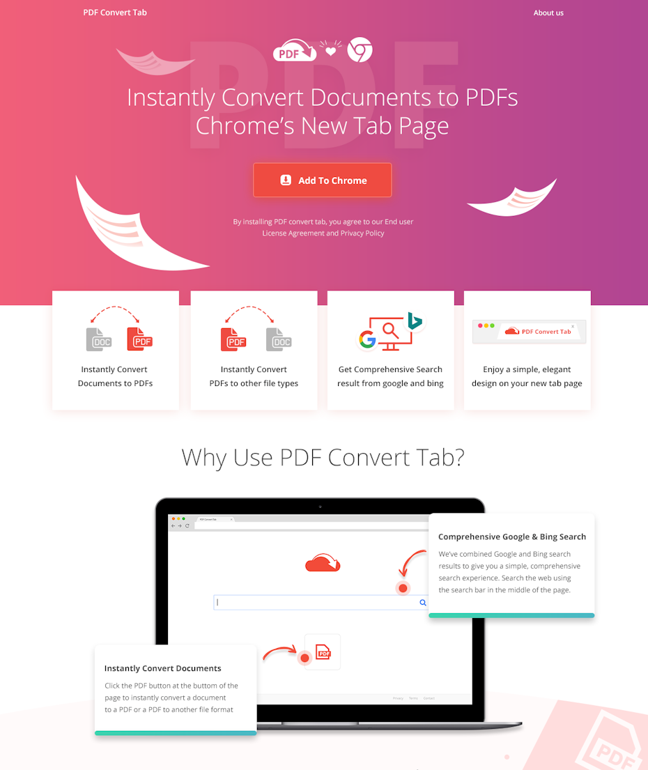 pink and orange gradient landing page design