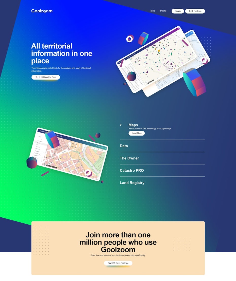 blue and green neon gradient landing page design