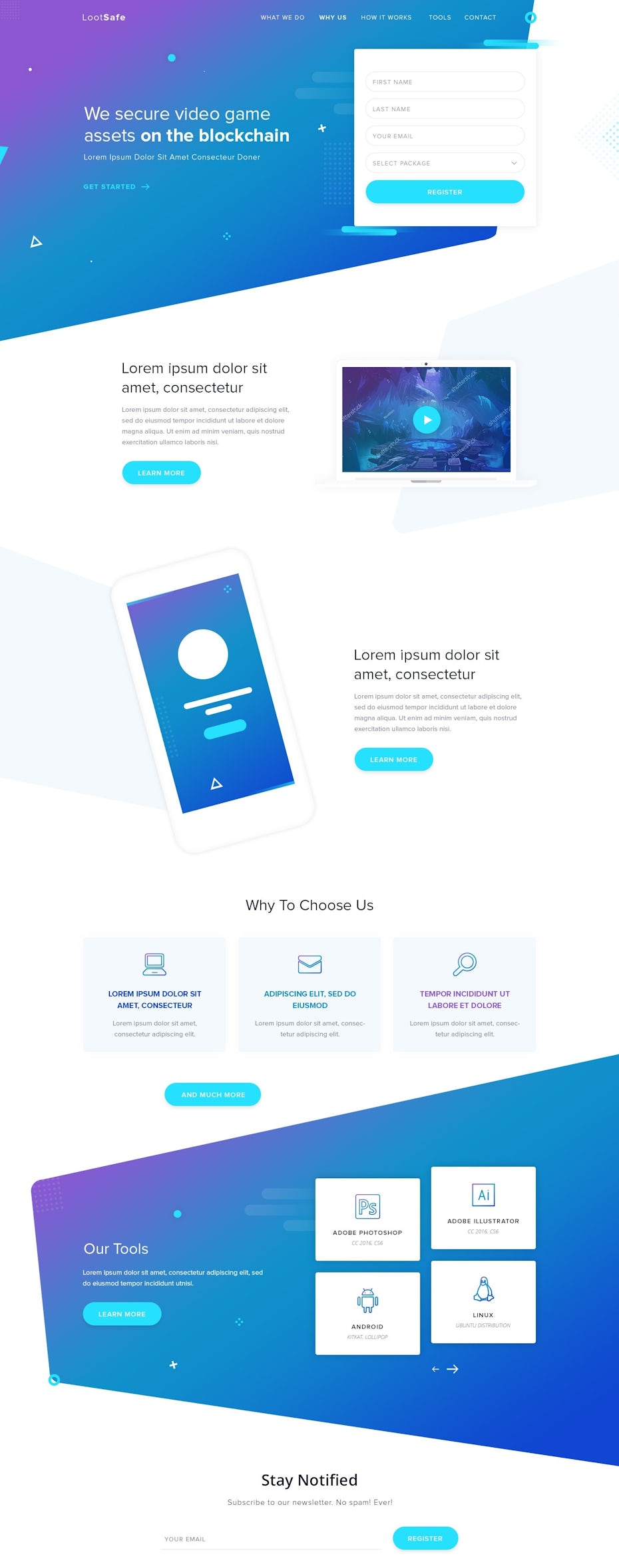 blue and purple gradient landing page design