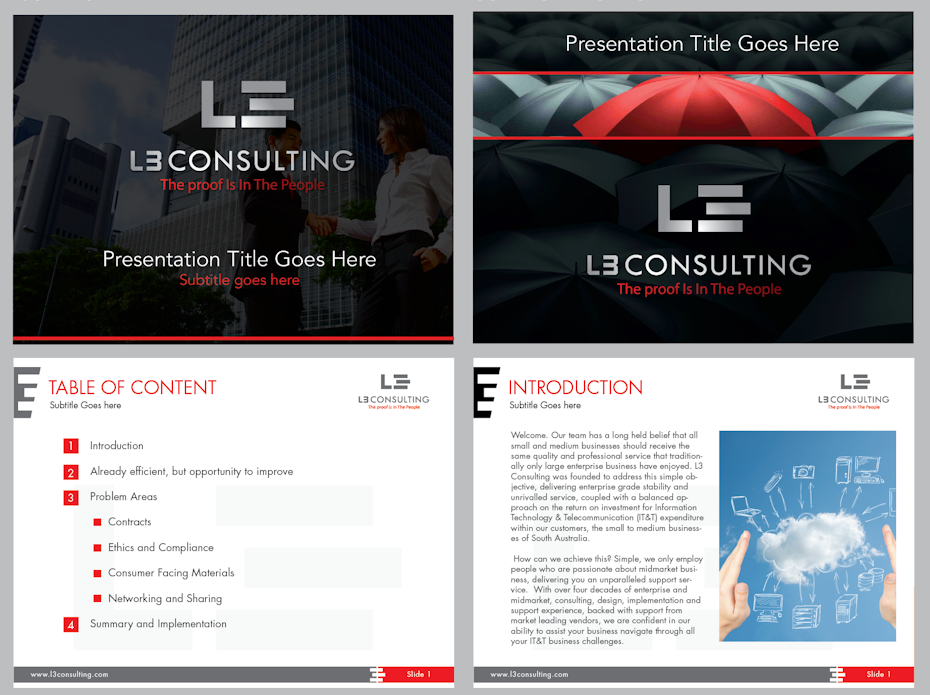 CORPORATE POWERPOINT PRESENTATION BLACK BACKGROUND, RED ACCENTS