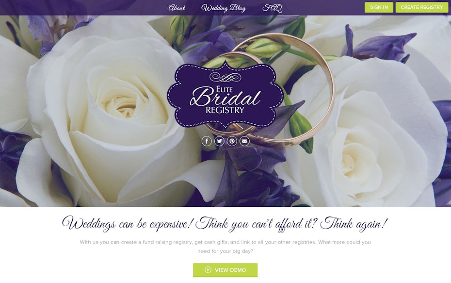 Bridal company website with purple flowers