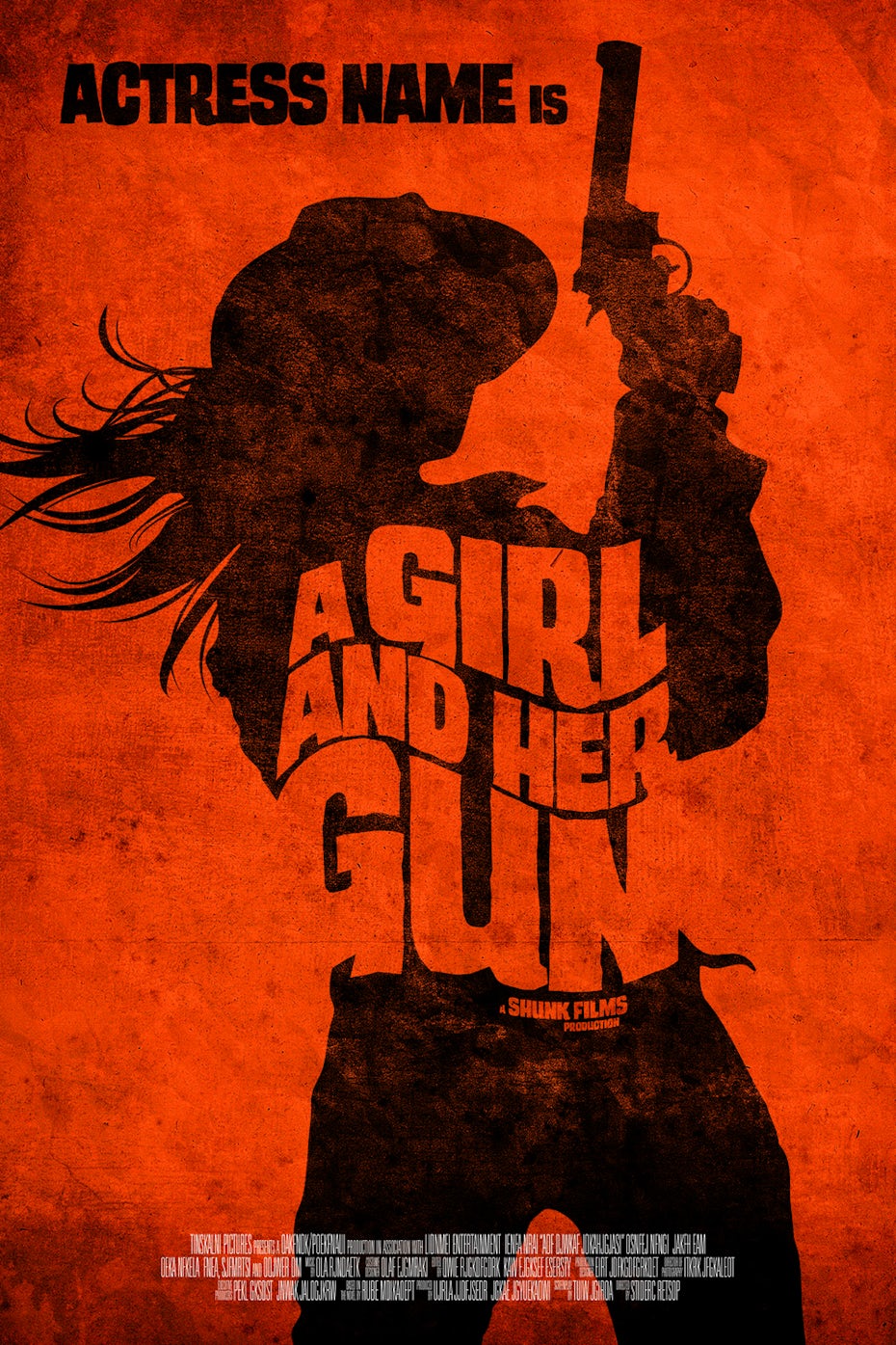 Red movie poster with black silhouette
