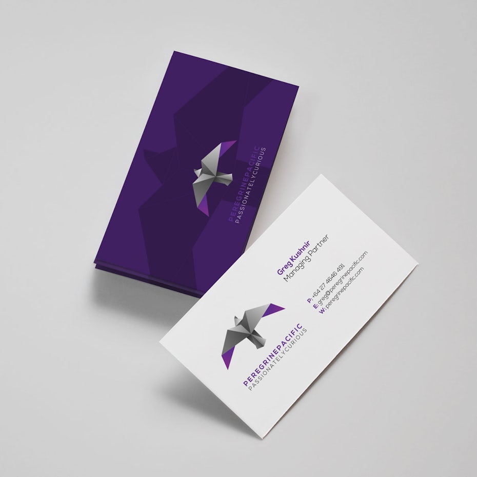 Brilliant, deep purple card and logo