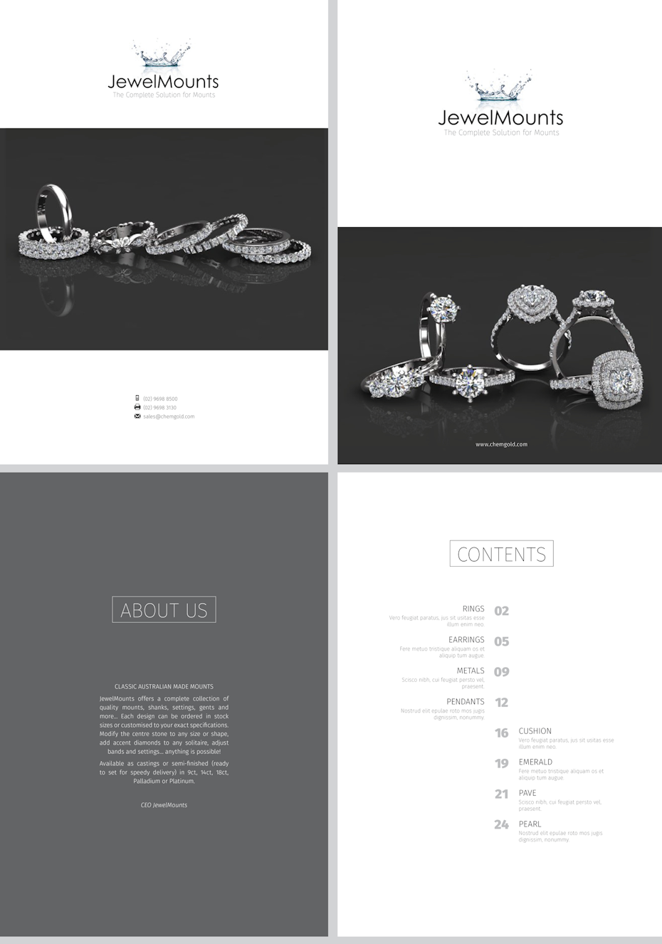 Clean, white bridal jewelry catalog